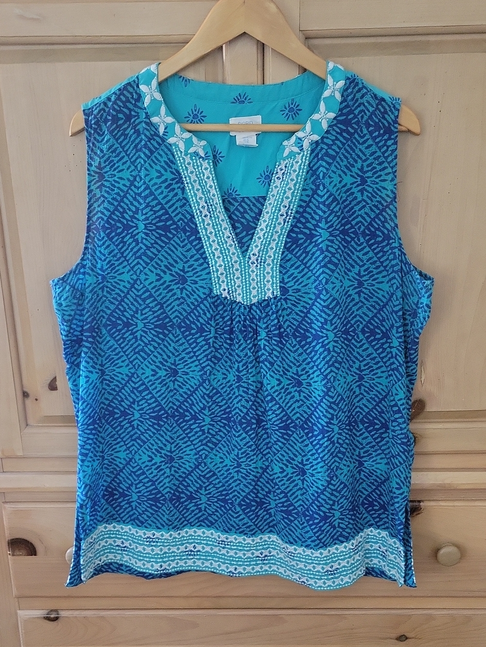 Sigrid Olsen Teal & Navy Patterned Sleeveless V-Neck Tank